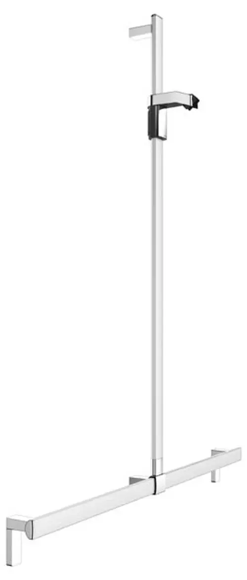 Duschhandlauf von Keuco, bestehend aus einem senkrechten Rohr und einem horizontalen Griff. Aus eloxiertem Aluminium gefertigt, ideal für Sicherheitsanwendungen im Bad.